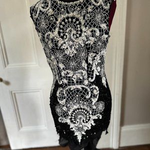 Vintage Beaded Victorian Goth High Low Upcycled Dress Size M